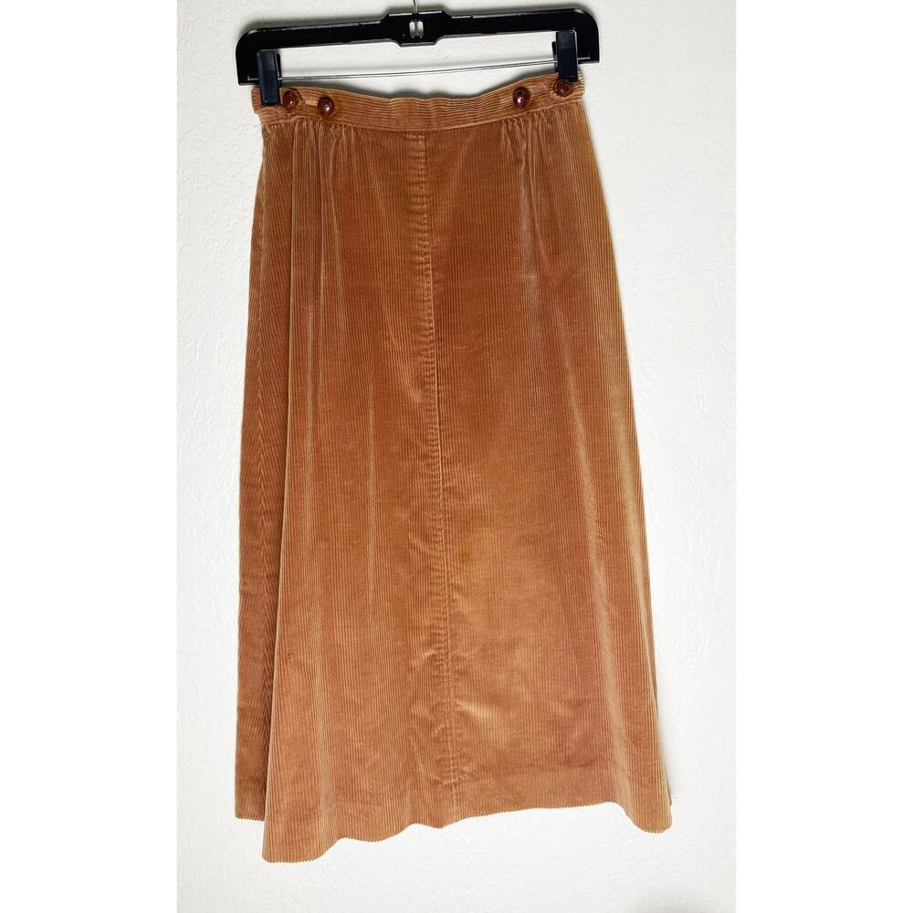 Vintage Women's Austin Hill Corduroy A Line Midi Brown Skirt Back Slit Academia